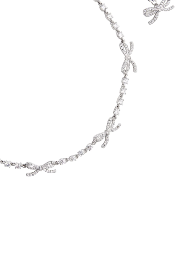 Self-Portrait Crystal Bow Necklace - Silver