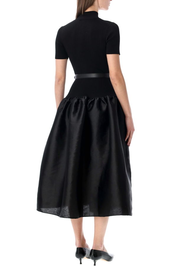 Self-Portrait Knit And Taffeta Midi Dress - Black