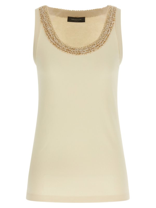 Fabiana Filippi Tweed Insert Top - Beige