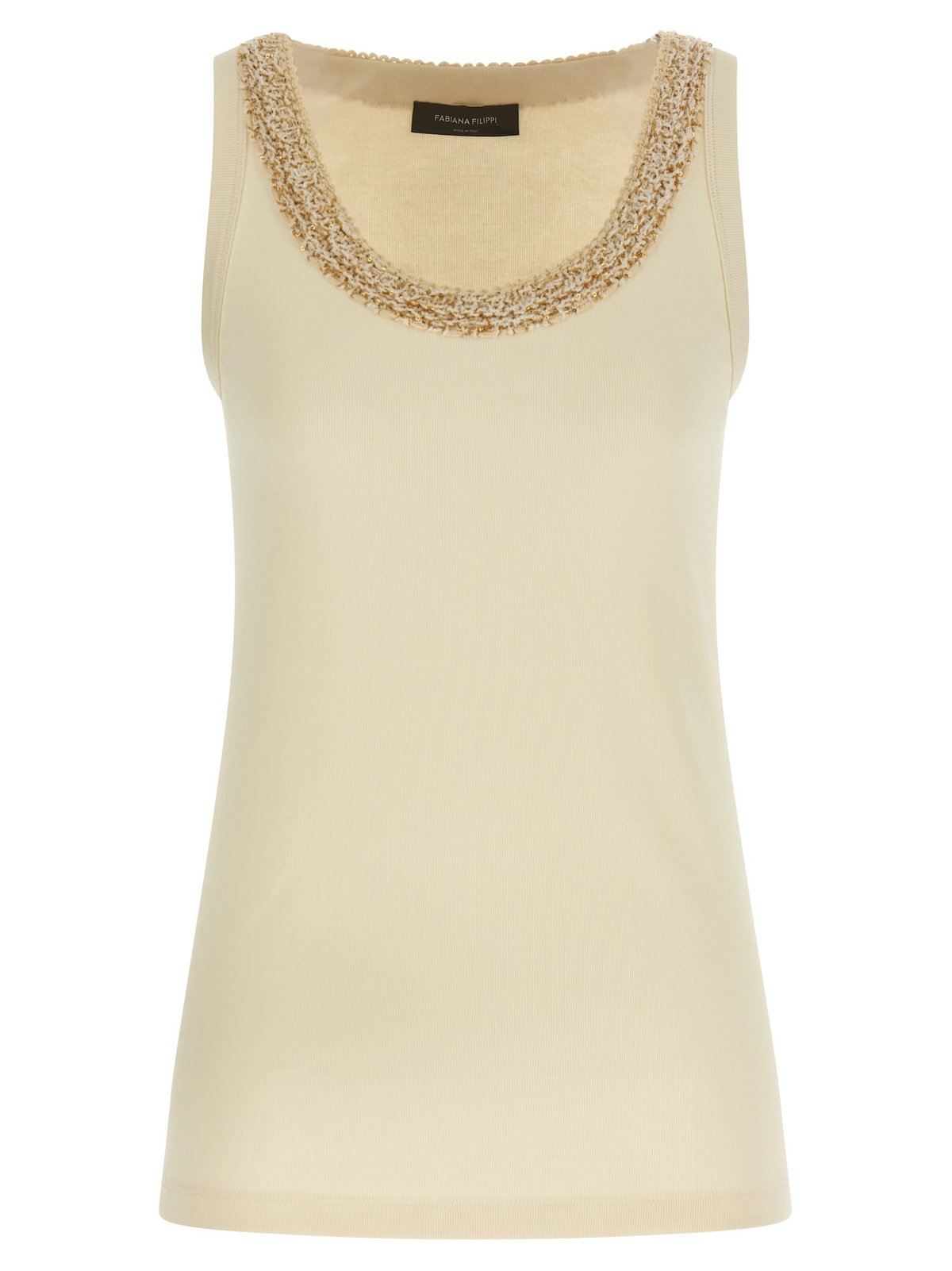 Fabiana Filippi Tweed Insert Top - Beige - Image 1 of 4