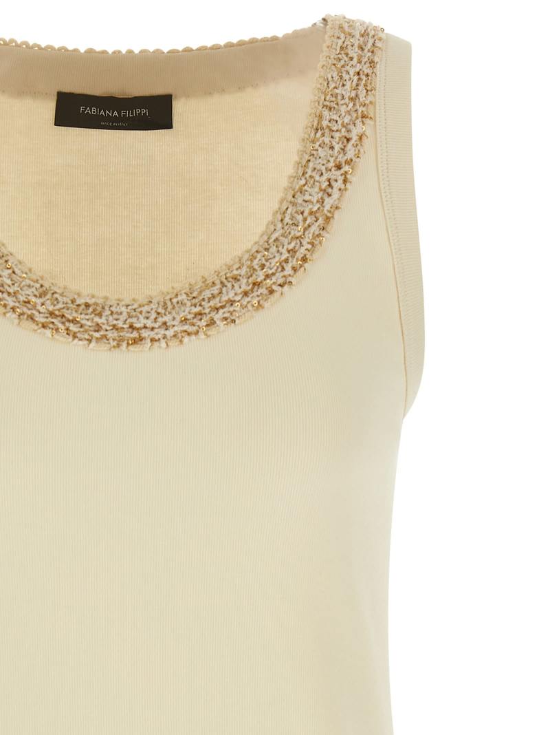 Fabiana Filippi Tweed Insert Top - Beige