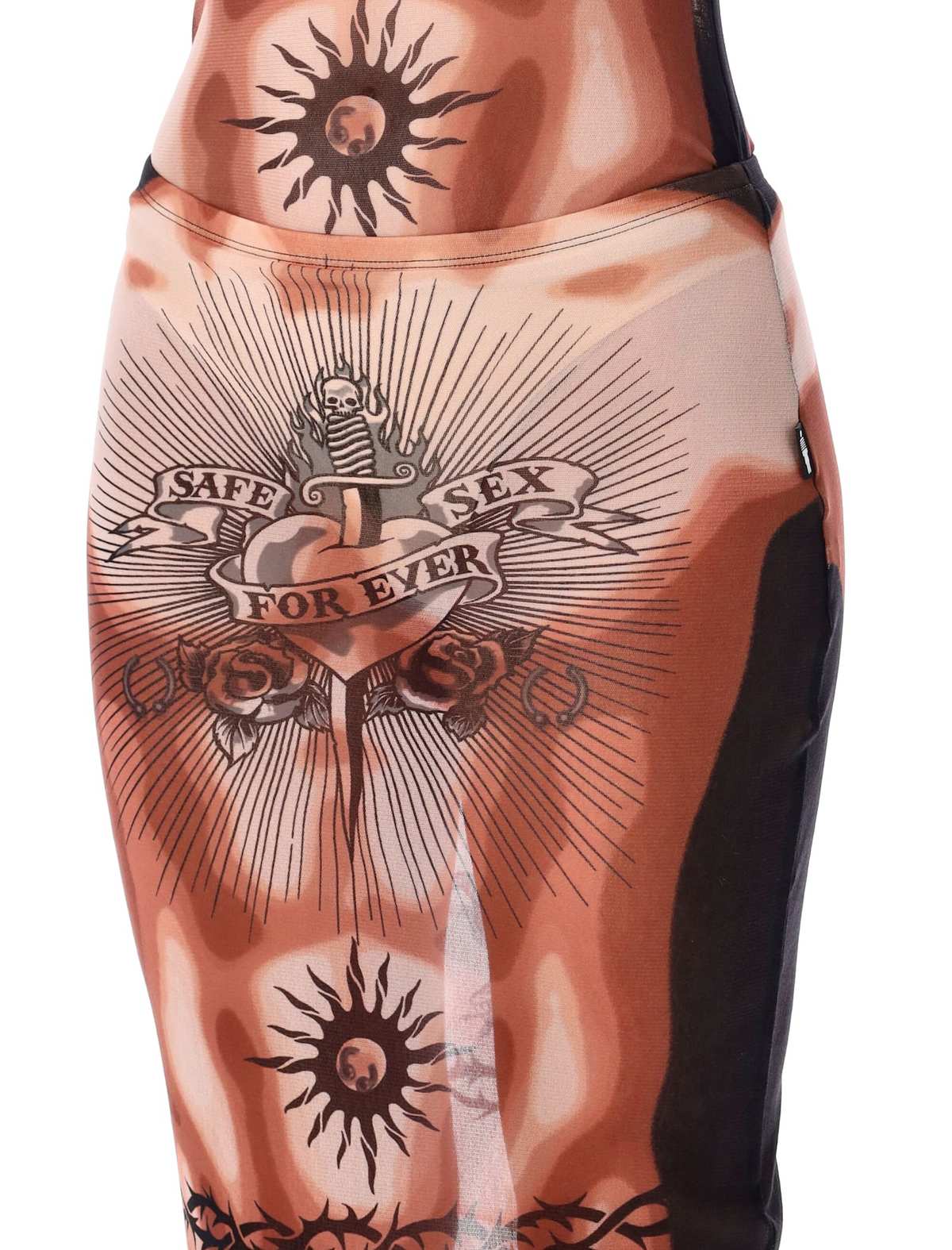 Jean Paul Gaultier Re-Edition Safe Sex Tattoo Mesh Skirt - Nude Tattoo - Image 3 of 3