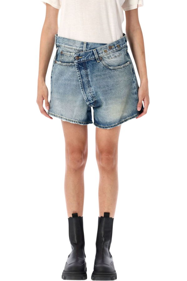 R13 Crossover Denim Shorts - Bain Blue