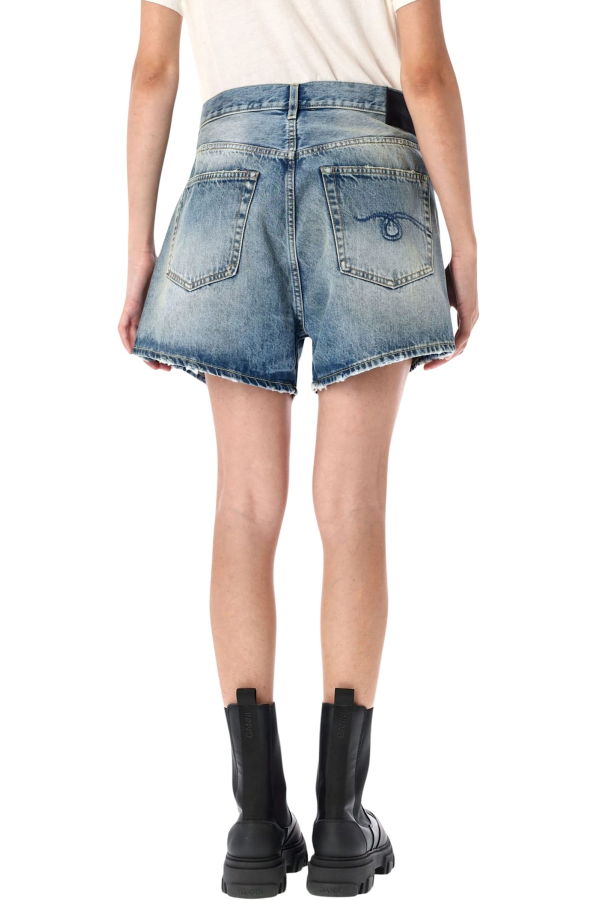 R13 Crossover Denim Shorts - Bain Blue