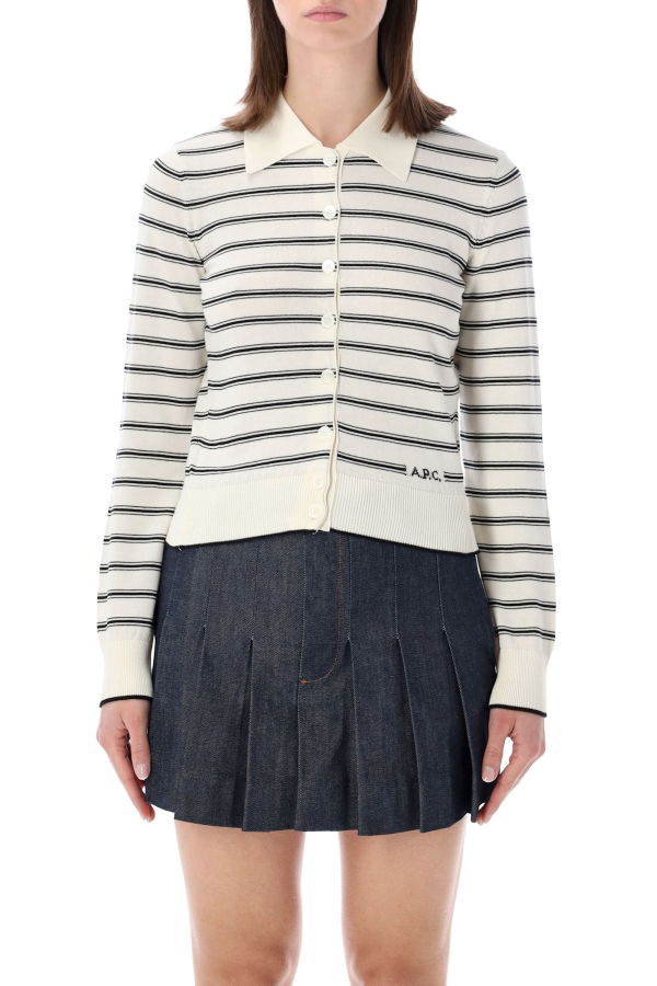 A.P.C. Striped Knit Cardigan - Ecru Black Stripes