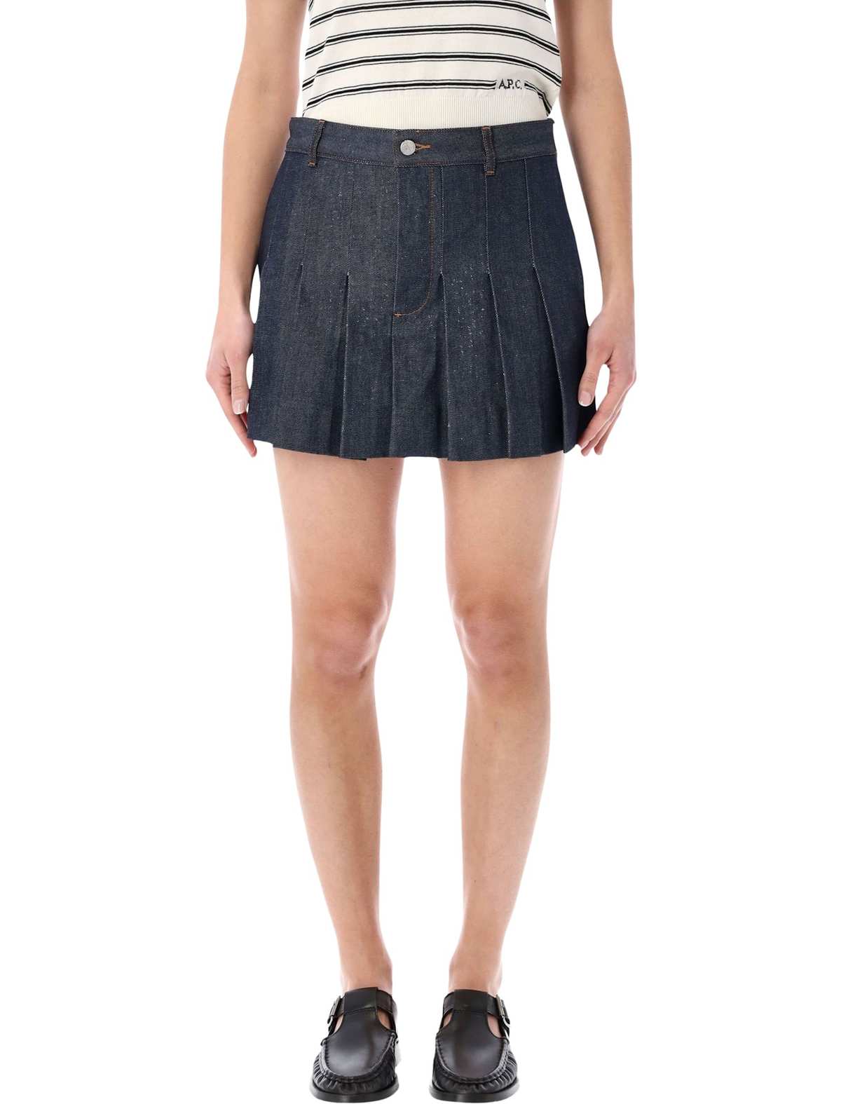 A.P.C. Pleated Denim Mini Skirt - Indigo - Image 1 of 3
