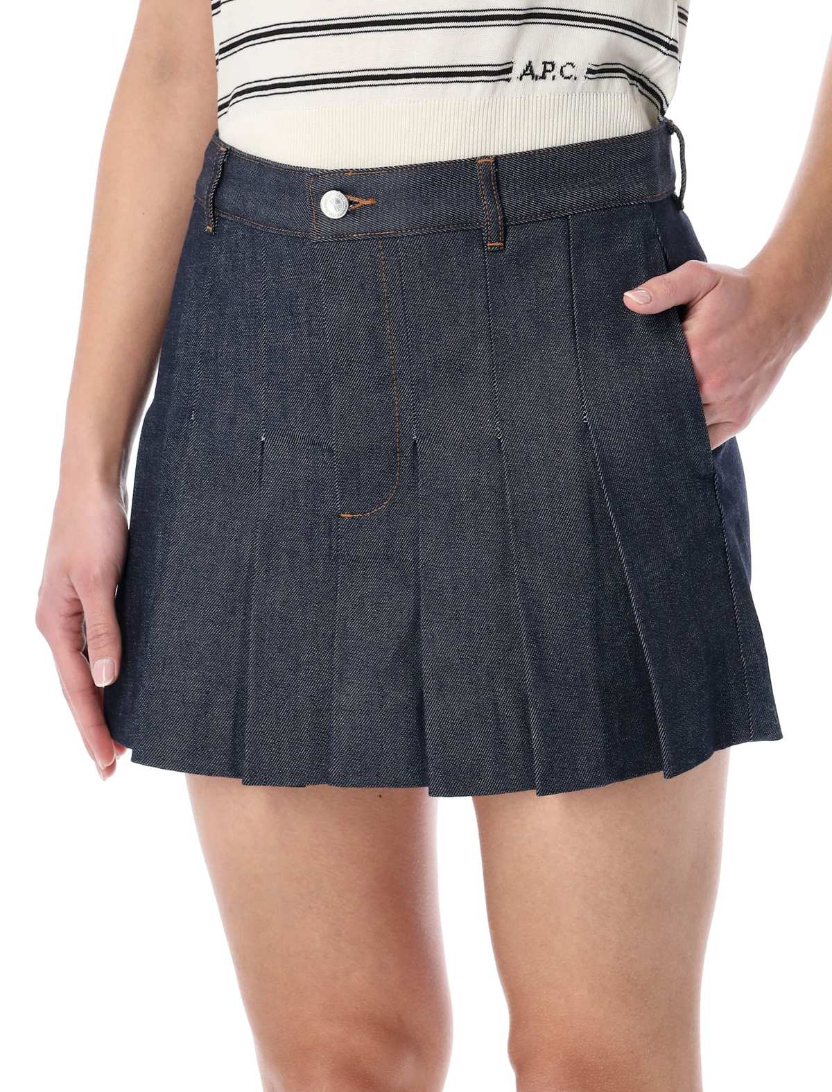 A.P.C. Pleated Denim Mini Skirt - Indigo - Image 3 of 3