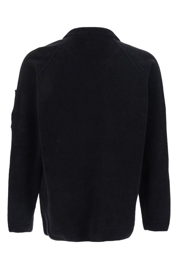C.P. Company Sweater With Polo Shirt Style Collar and Goggle Plaque on Sleeve - Black