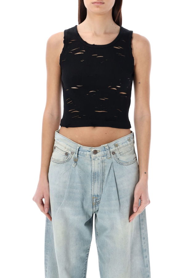 R13 Distressed Rib Tank Top - Black