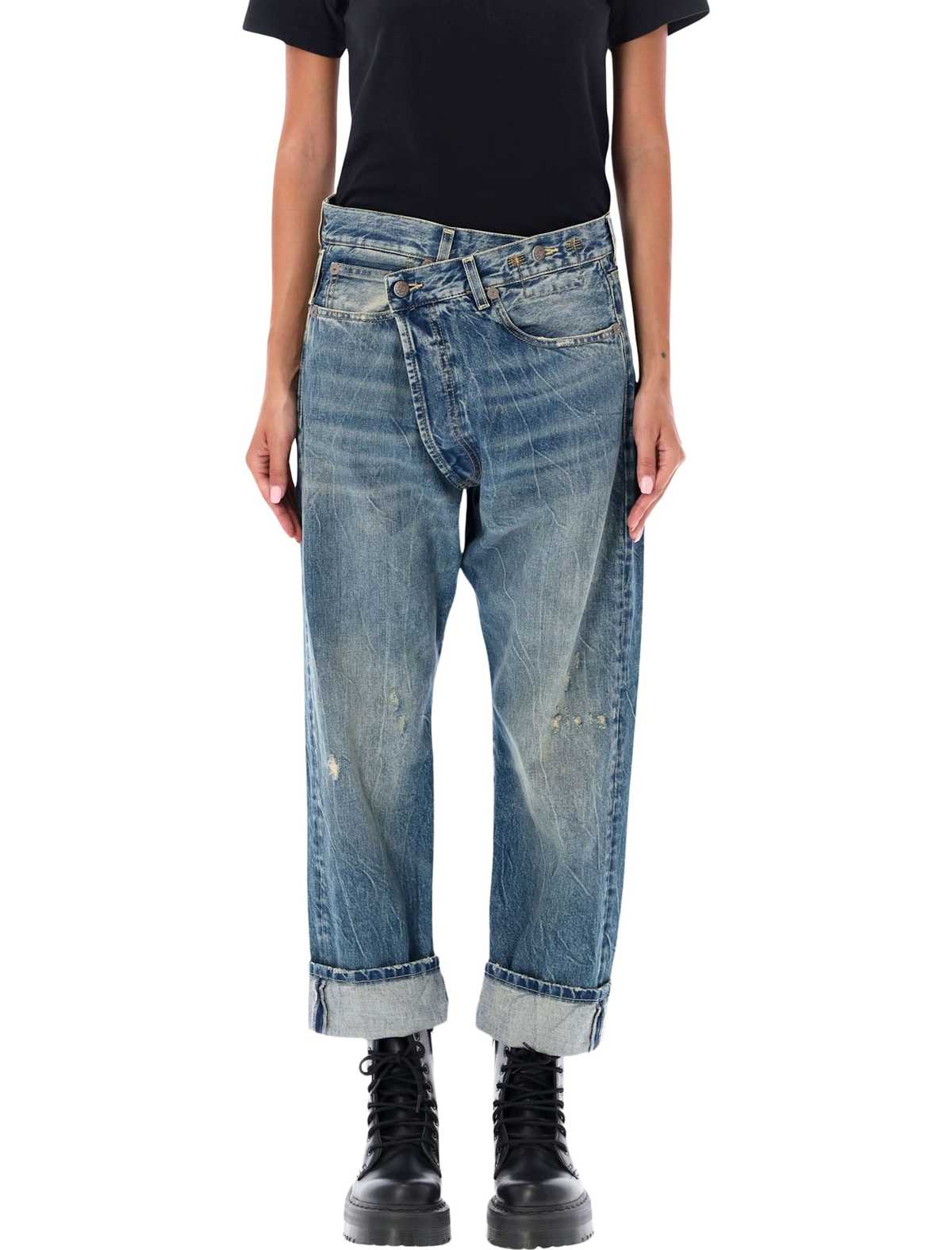 R13 Crossover Waist Distressed Jeans - Kelly Blue - Image 1 of 3