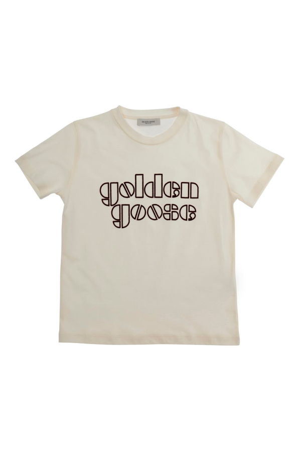 KIDS Golden Goose Crewneck Logo Cotton T-Shirt - White