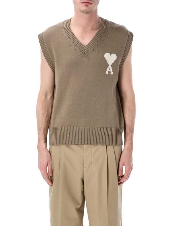 Ami Alexandre Mattiussi Ami Paris Ami De Coeur Knit Vest - Beige Taupe