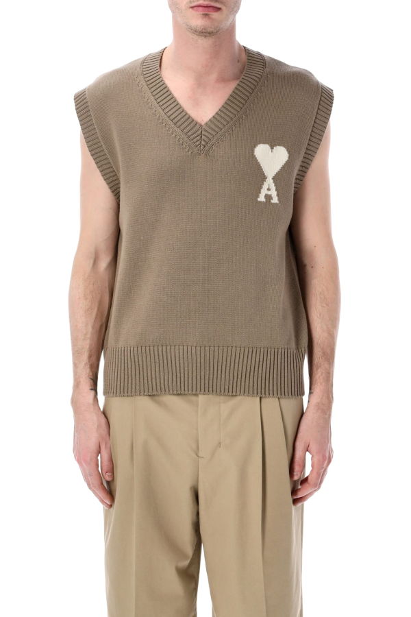 Ami Alexandre Mattiussi Ami Paris Ami De Coeur Knit Vest - Beige Taupe