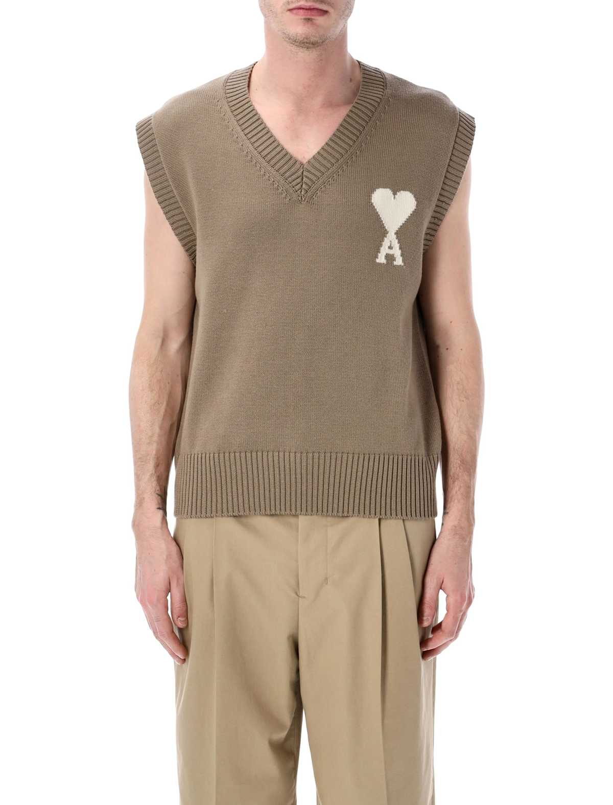 Ami Alexandre Mattiussi Ami Paris Ami De Coeur Knit Vest - Beige Taupe - Image 1 of 3