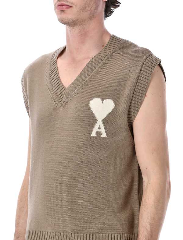 Ami Alexandre Mattiussi Ami Paris Ami De Coeur Knit Vest - Beige Taupe