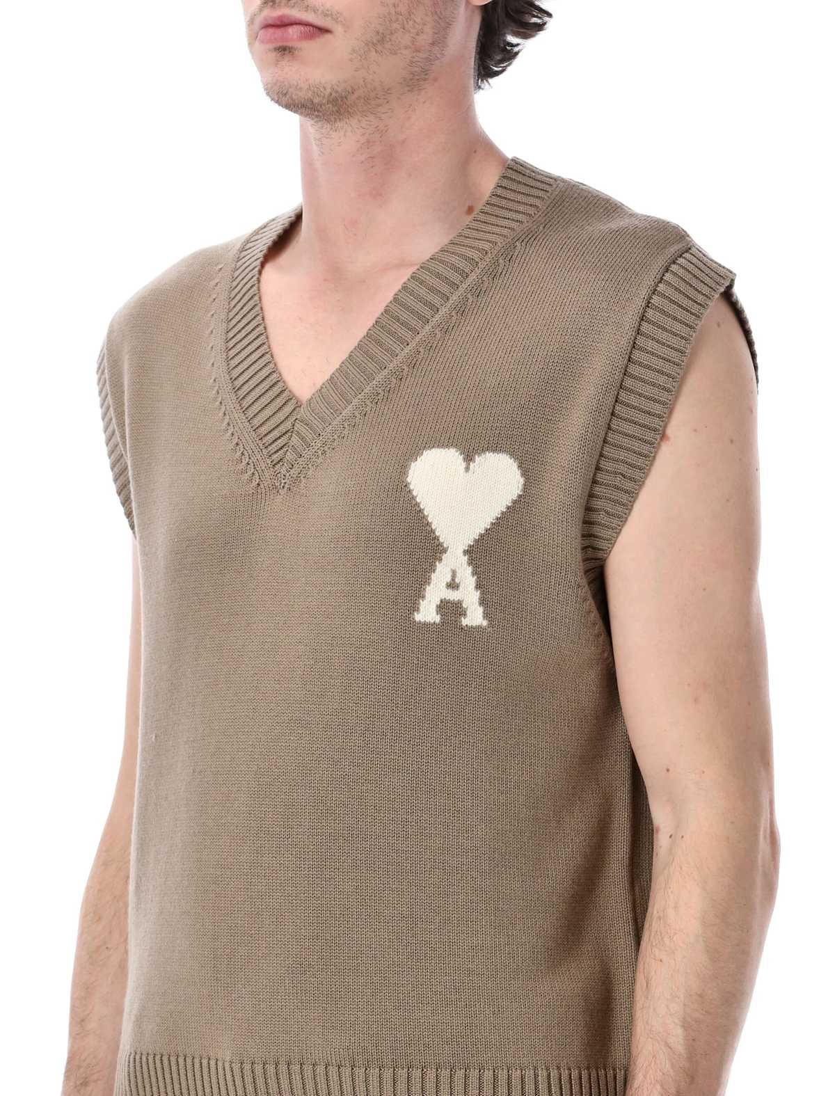 Ami Alexandre Mattiussi Ami Paris Ami De Coeur Knit Vest - Beige Taupe - Image 3 of 3