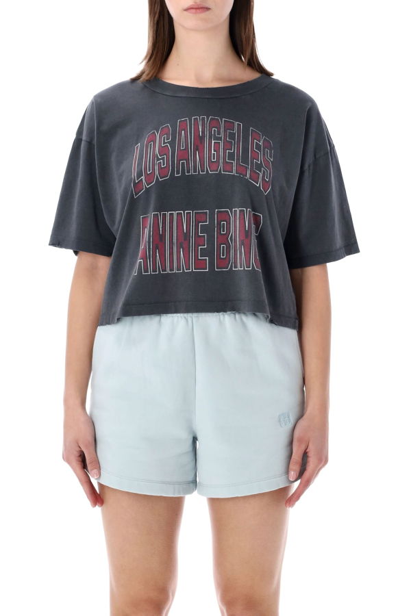 Anine Bing Johnny Cropped Graphic Tee - Washed Black