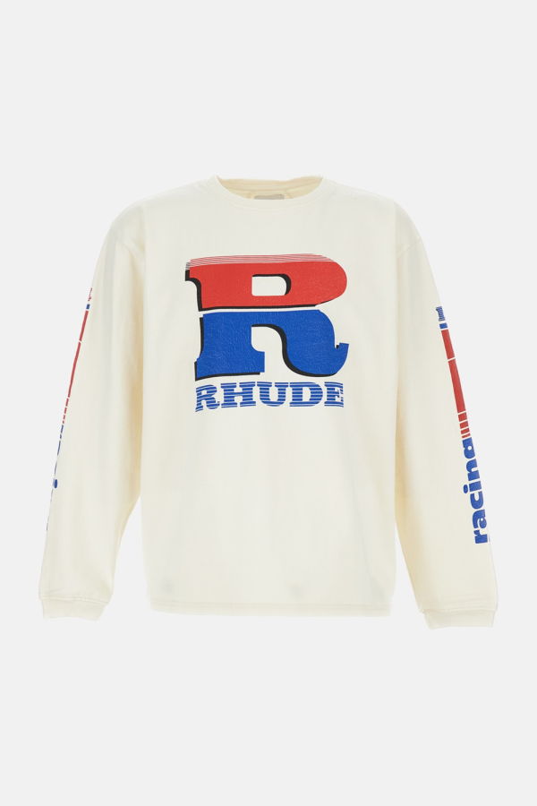 RHUDE Split Petrol Logo Long Sleeve Tee - White