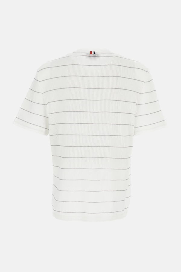 Thom Browne Short Sleeve Textured Stripe Waffle Tee - White