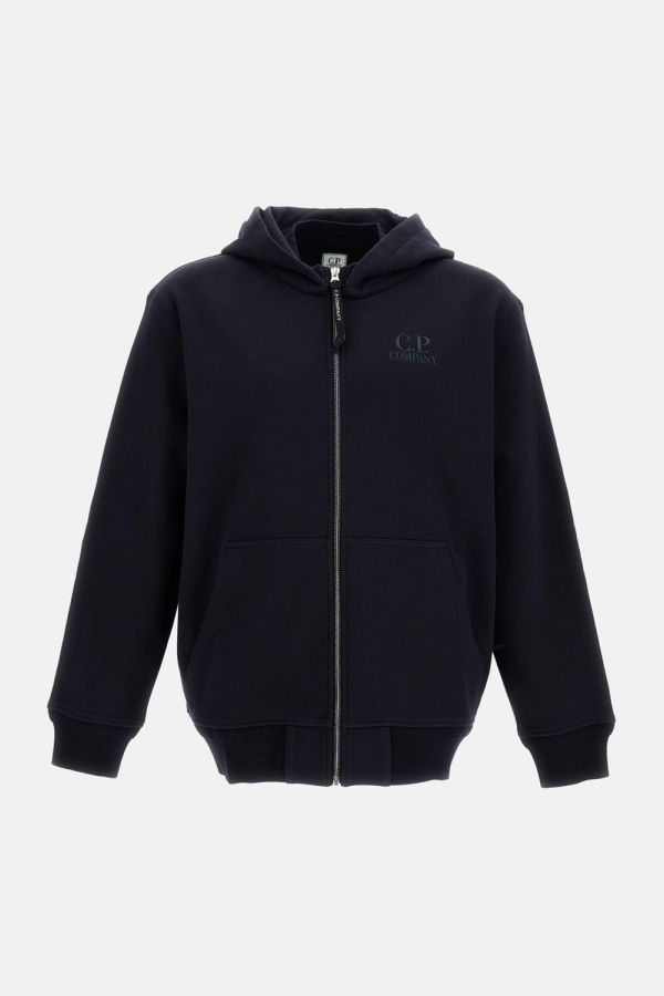 C.P. Company Diagonal Raised Fleece Zip Hooded Sweatshirt - Blue