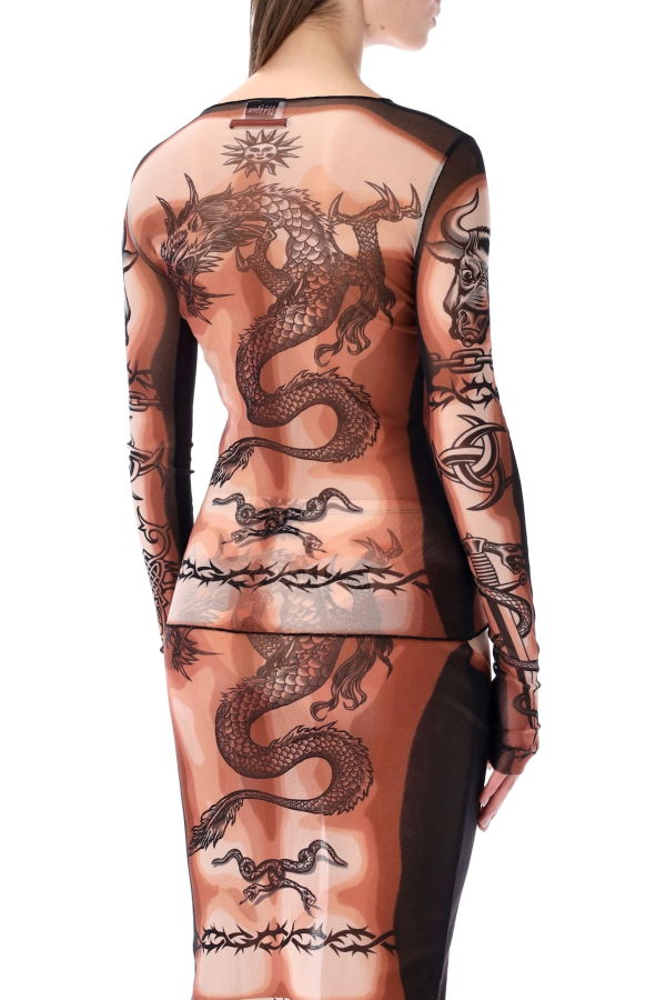 Jean Paul Gaultier Re-edition Safe Sex Tattoo Tulle Top - Nude Tattoo