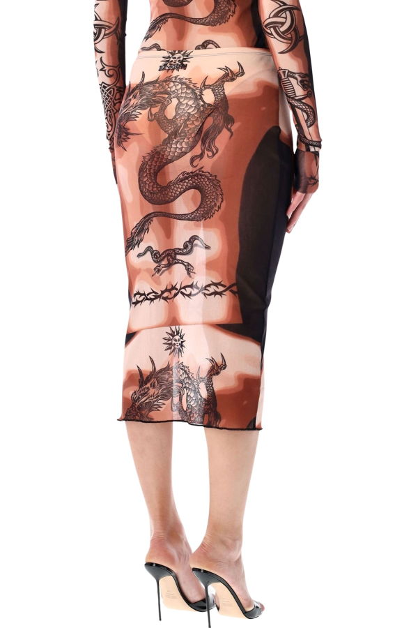 Jean Paul Gaultier Re-Edition Safe Sex Tattoo Mesh Skirt - Nude Tatoo