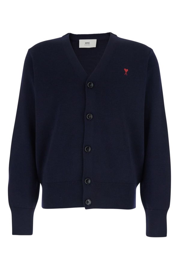Ami Alexandre Mattiussi Cardigan With V-Neck and ADC Embroidery in Wool Blend Cardigan - Blue