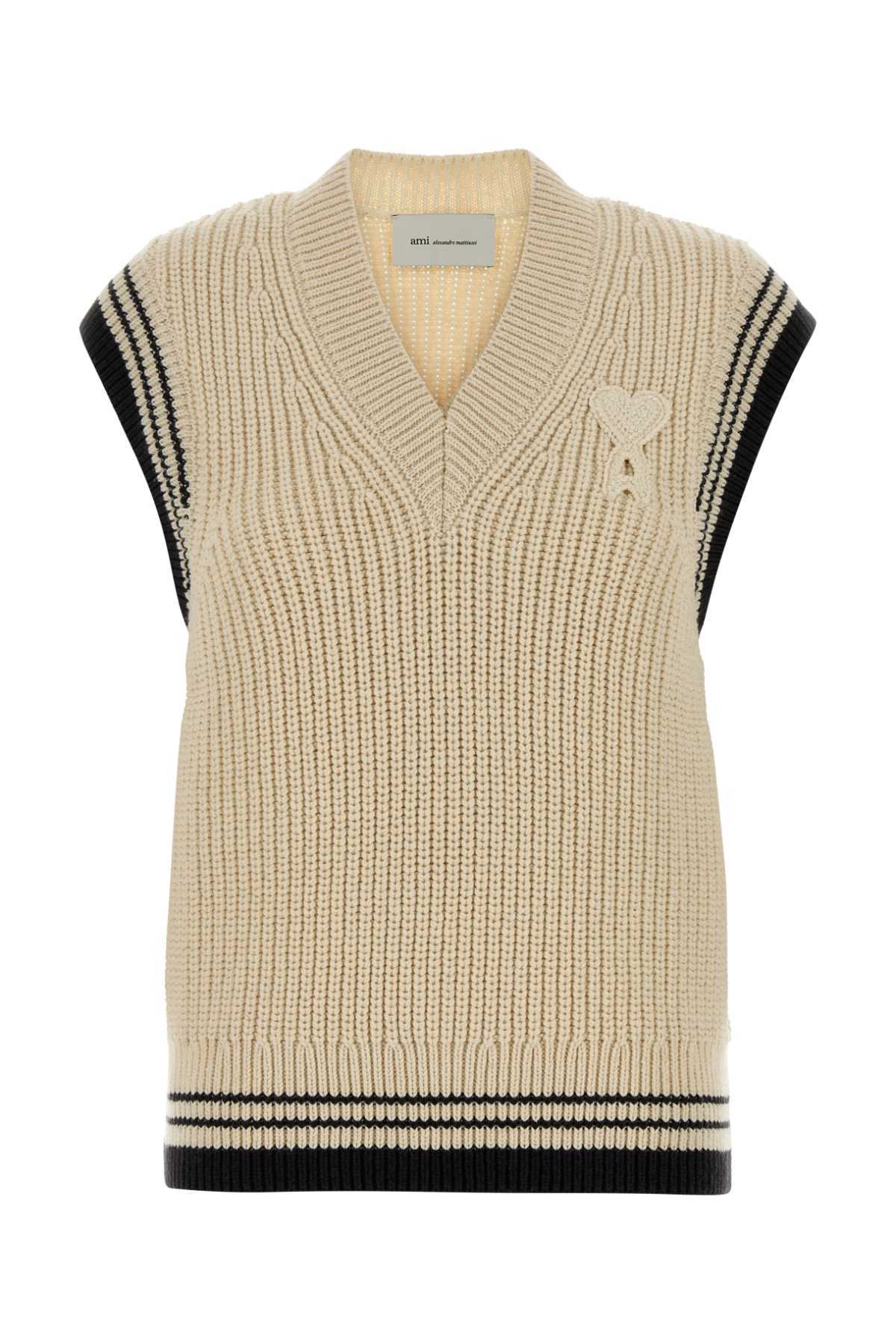 Ami Alexandre Mattiussi Sand Wool Blend Vest - Blanc Creme - Image 1 of 2