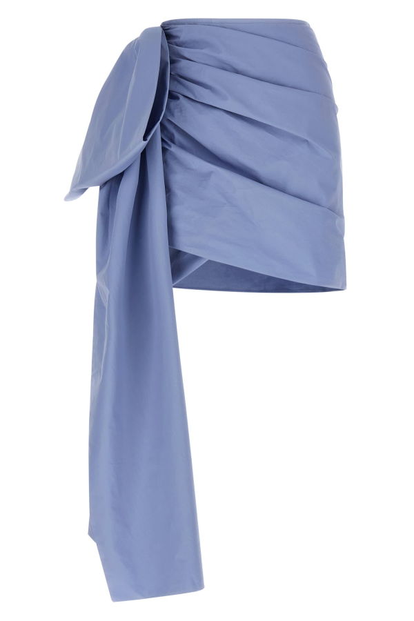 Self-Portrait Cotton Tie Side Mini Skirt - Light Blue