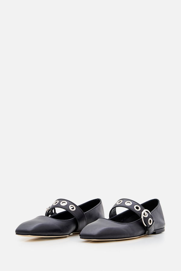 aeydē Uma Eyelet Nappa Leather Flats - Black
