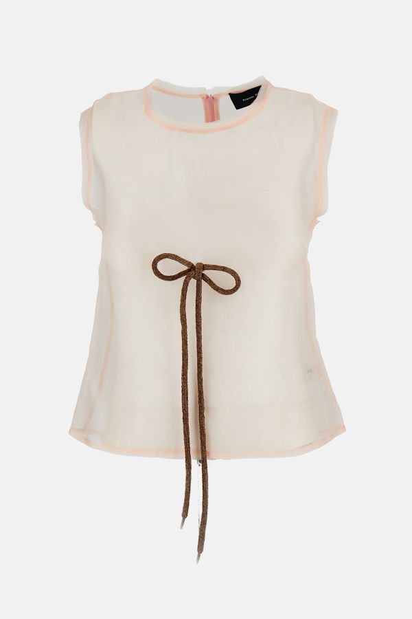 Simone Rocha Sheer Frayed Contour Dart Top - Pink
