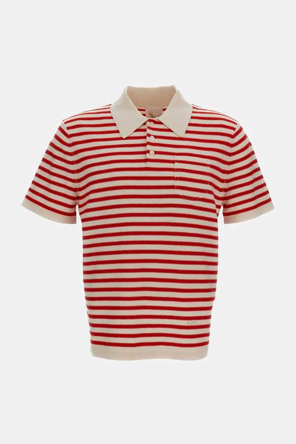 A.P.C. Eliot Striped Polo Shirt - Ecru/Red