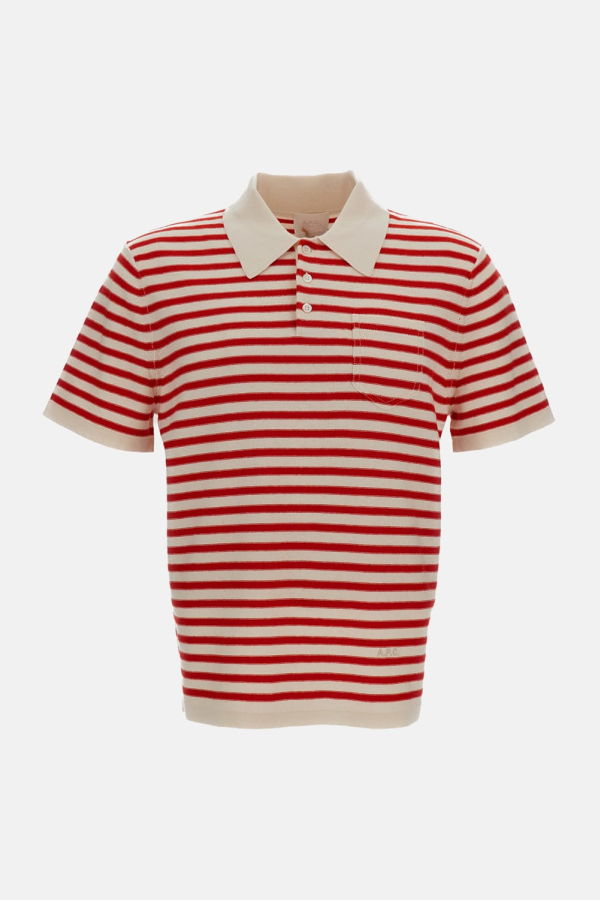 A.P.C. Eliot Striped Polo Shirt - Ecru/Red
