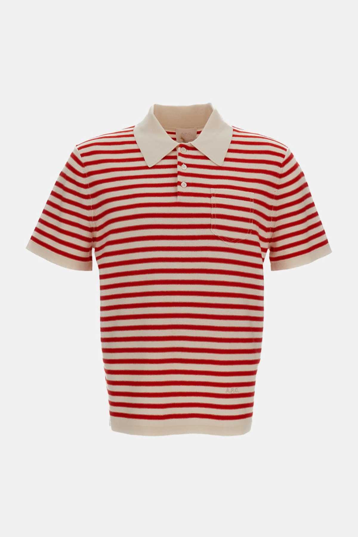 A.P.C. Eliot Striped Polo Shirt - Ecru/Red - Image 1 of 3