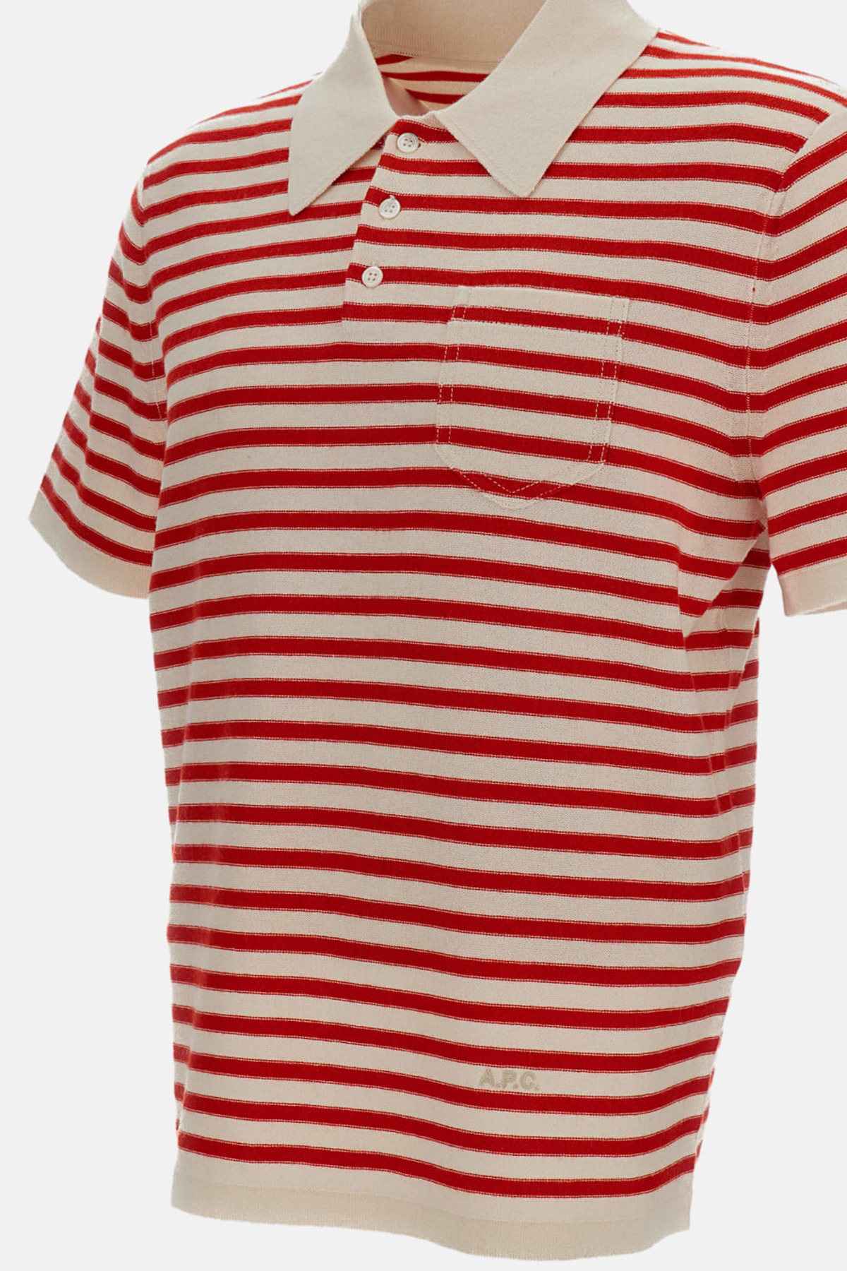 A.P.C. Eliot Striped Polo Shirt - Ecru/Red - Image 3 of 3