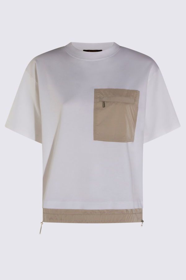 Moorer White and Beige Cotton T-Shirt - BIANCO/PEARL