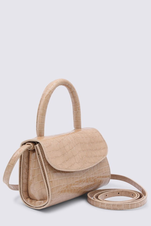 BY FAR Mini 2.0 Croco Embossed Leather Top Handle Bag - Light Tan