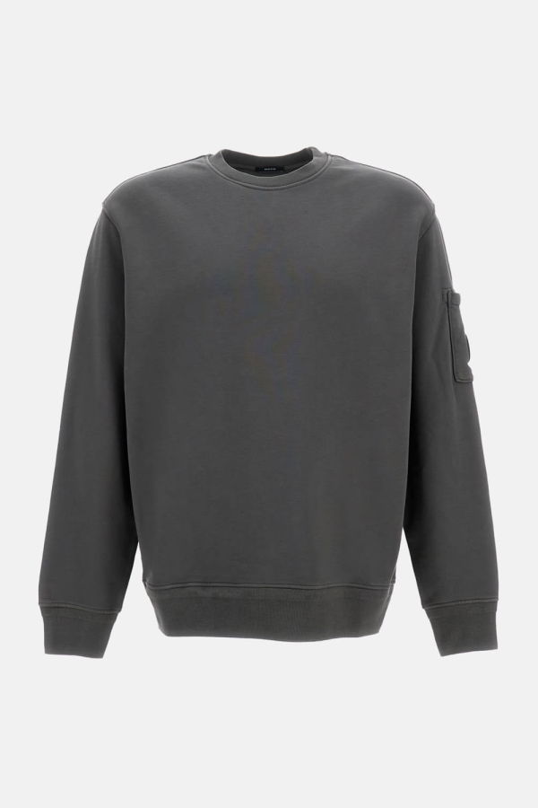 C.P. Company Cotton Diagonal Fleece Crewneck Lens Sweatshirt - Grey
