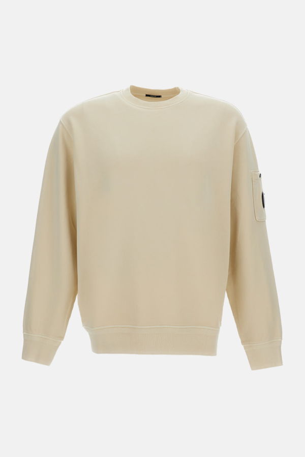 C.P. Company Cotton Diagonal Fleece Crewneck Lens Sweatshirt - Beige