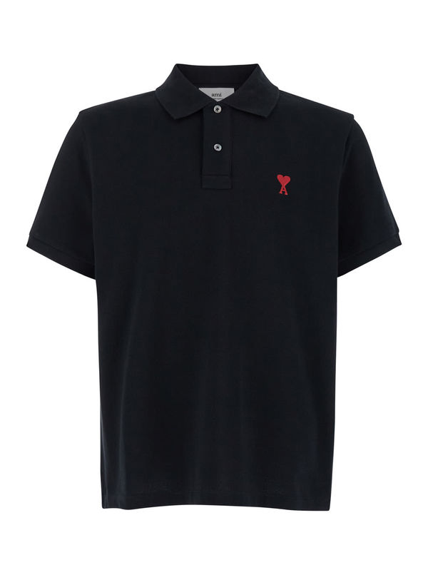 Ami Alexandre Mattiussi Polo Shirt with ADC Embroidery at the Front in Cotton - Black