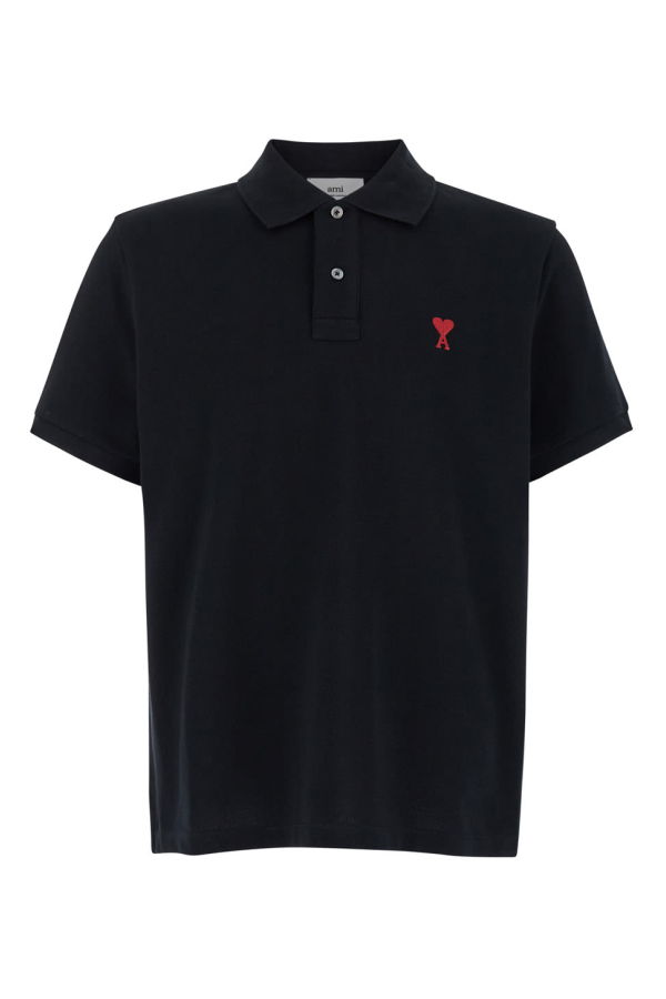 Ami Alexandre Mattiussi Polo Shirt with ADC Embroidery at the Front in Cotton - Black