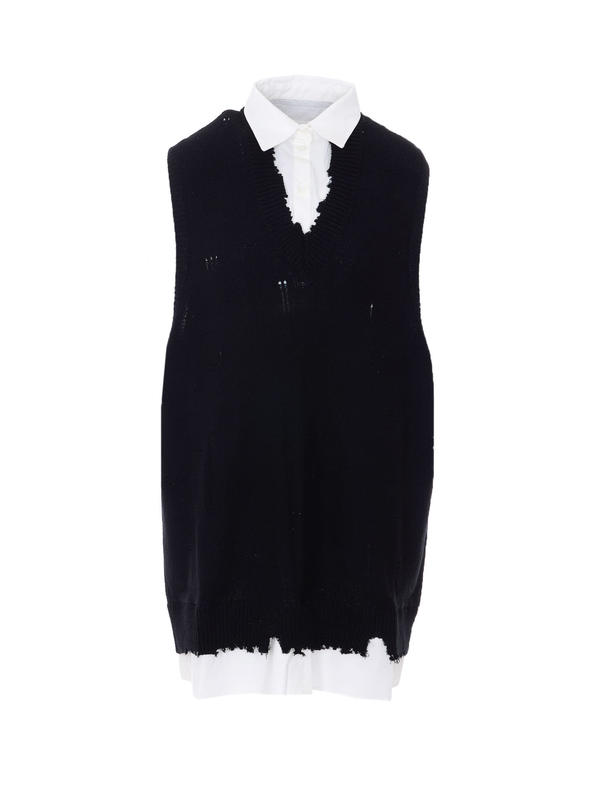 MM6 Maison Margiela Distressed Knit Vest Dress - Black