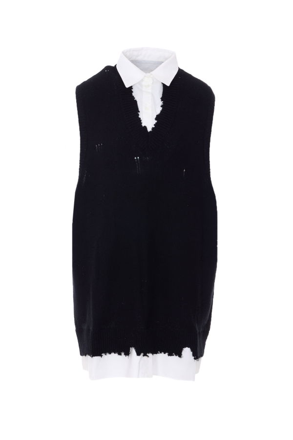 MM6 Maison Margiela Distressed Knit Vest Dress - Black