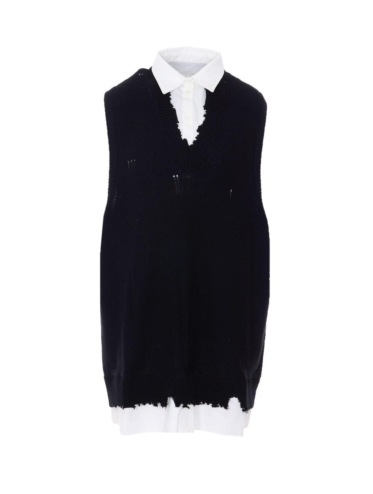 MM6 Maison Margiela Distressed Knit Vest Dress - Black - Image 1 of 4