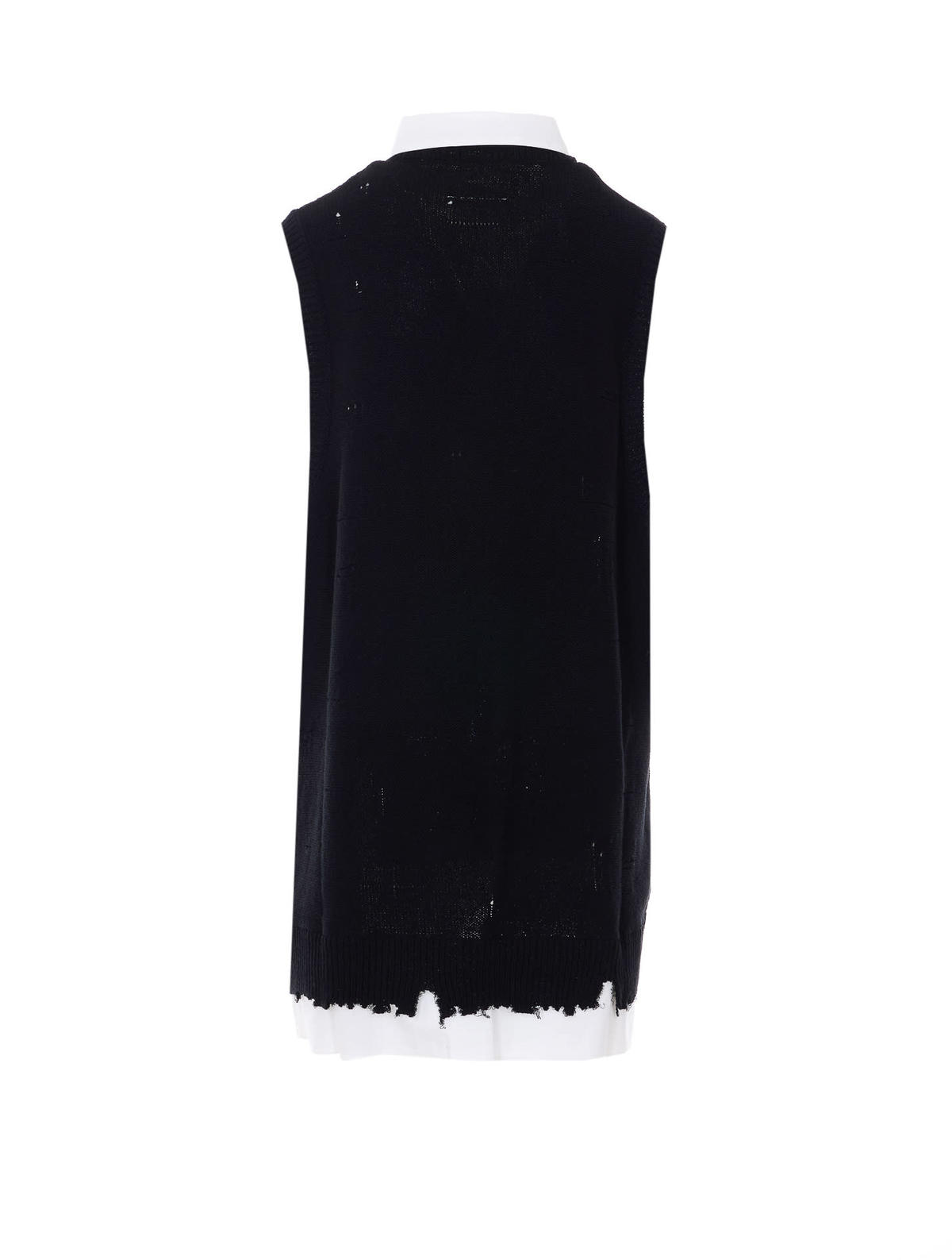 MM6 Maison Margiela Distressed Knit Vest Dress - Black - Image 2 of 4