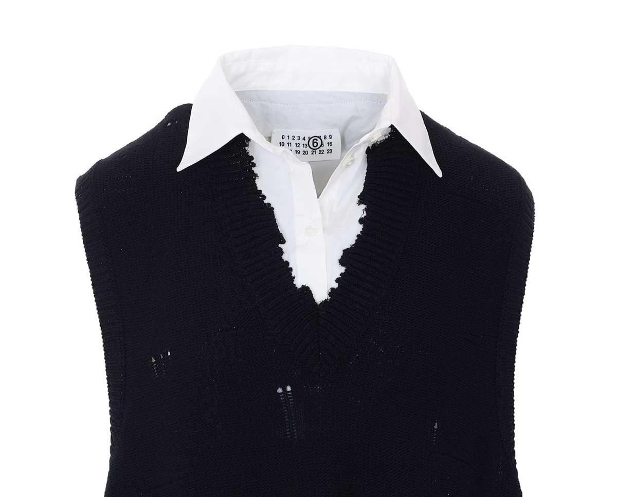 MM6 Maison Margiela Distressed Knit Vest Dress - Black - Image 4 of 4