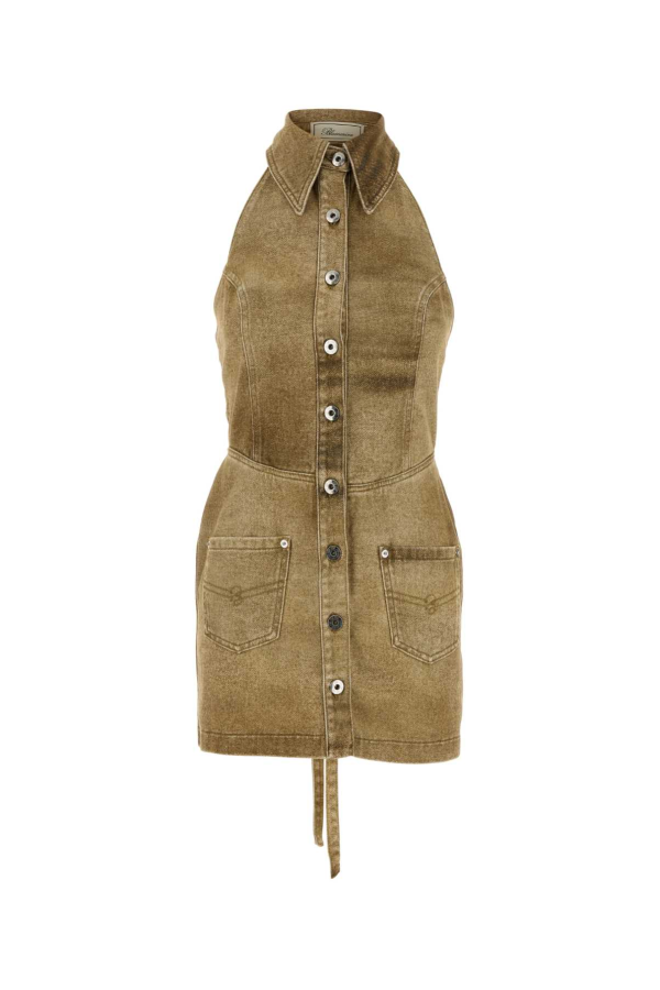 Blumarine Printed Denim Mini Dress - Beige Toffee