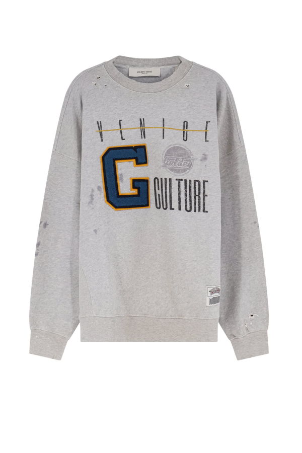 Golden Goose Cotton Sweatshirt With Front Logo Print - Alluminiumgrey