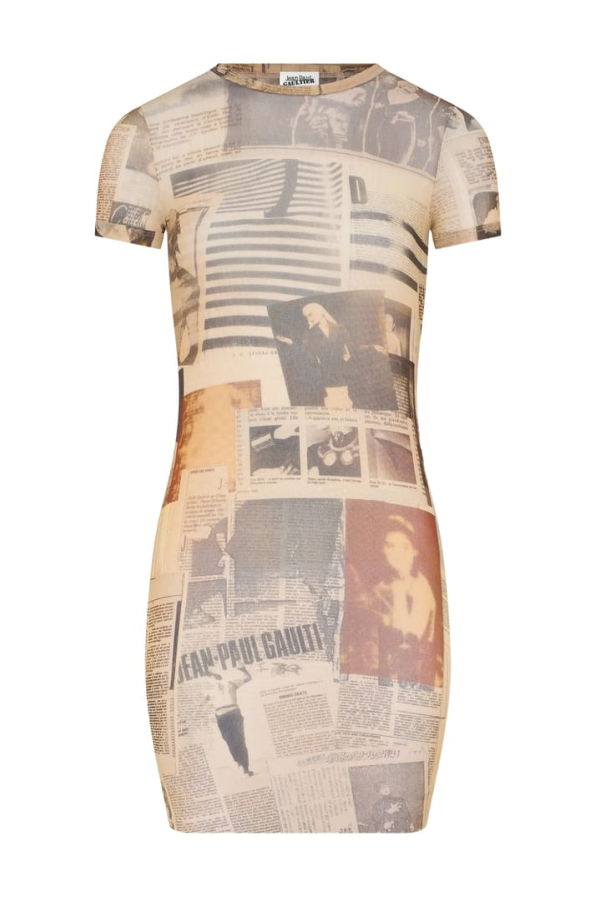 Jean Paul Gaultier Journal Print Dress - Light Grey