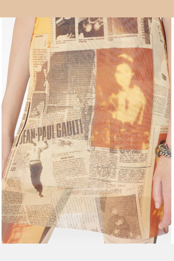 Jean Paul Gaultier Journal Print Dress - Light Grey